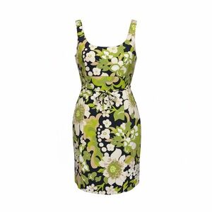 J. Crew Black and Lime Floral Tie-Waist Sheath Dress